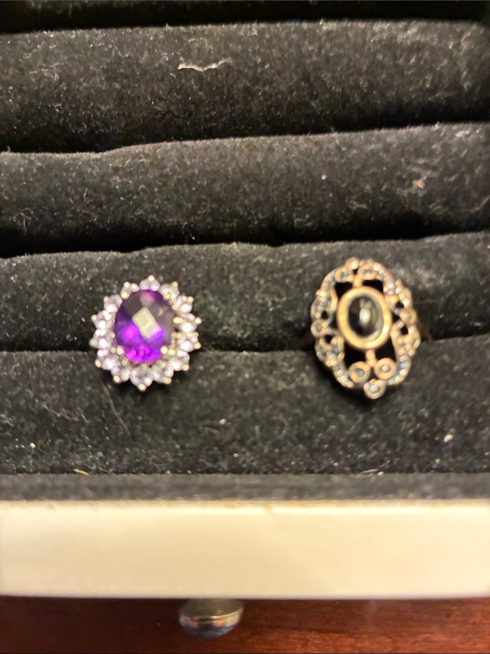 Amethyst Halo Stud ring- Purple Crystal Cluster